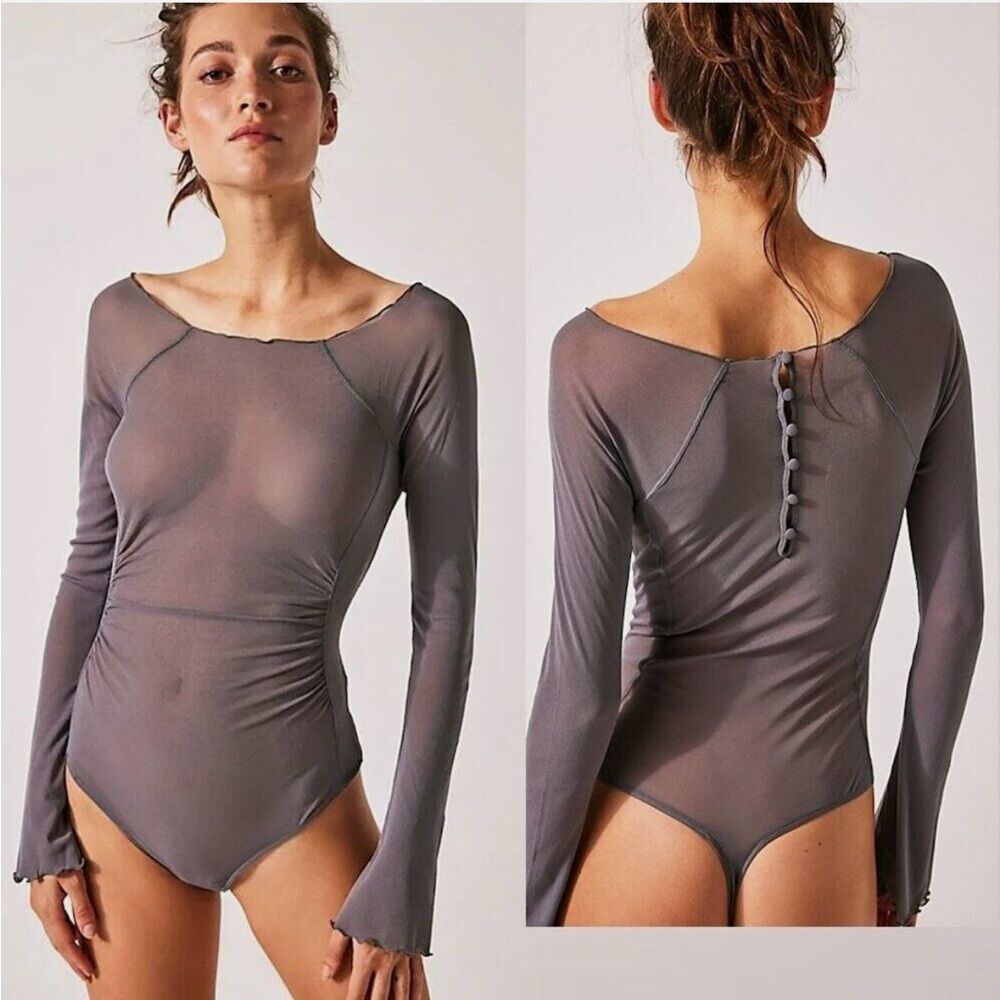 Free People Intimately There Goes My Heart Sheer Long Sleeve Bodysuit